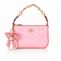 Coach Nolita Signature Canvas Shoulder Bag in Pink with Gold Chain Strap & Pearl Bow Charm
