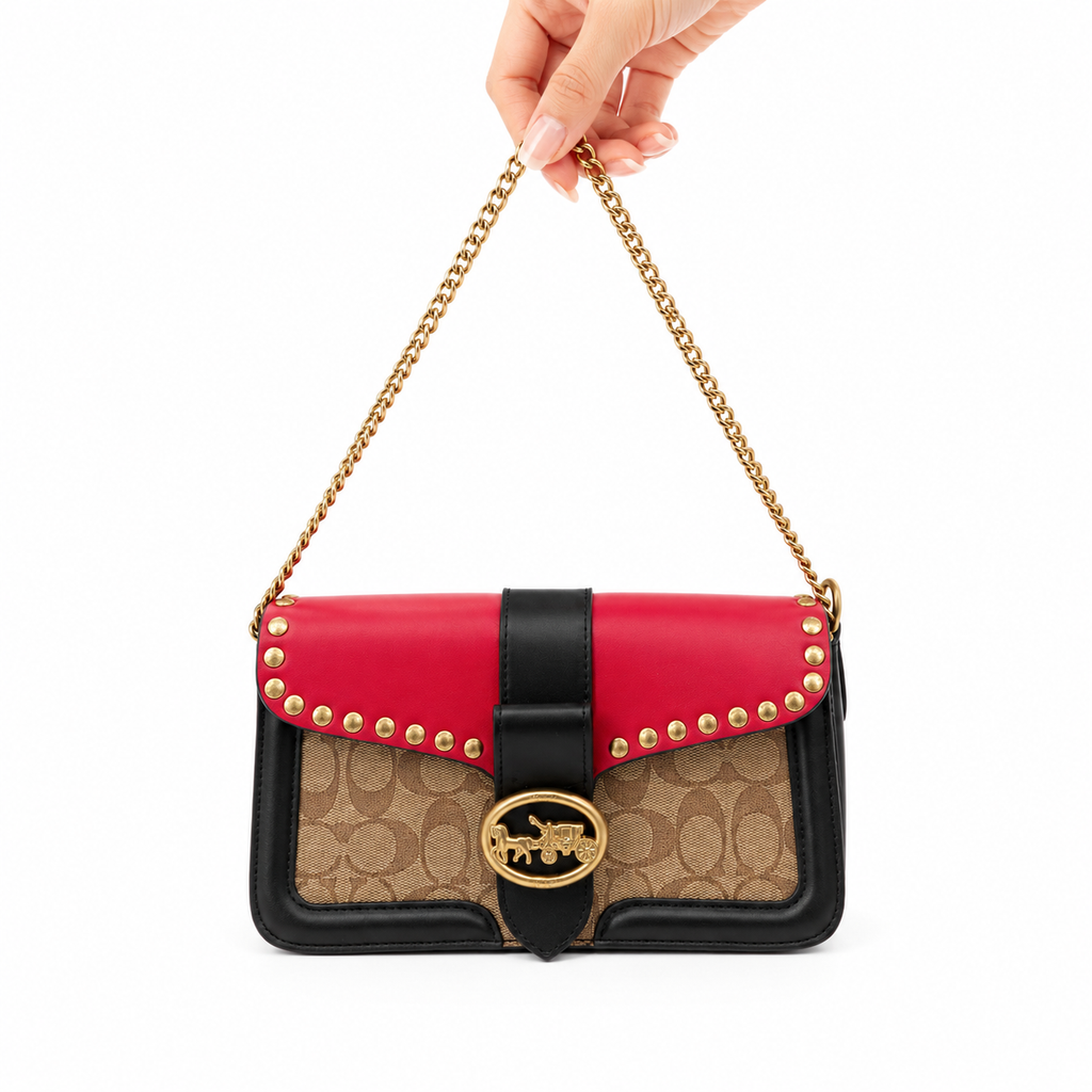Coach Signature Canvas Studded Chain Shoulder Bag