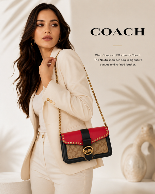 Coach Signature Canvas Studded Chain Shoulder Bag